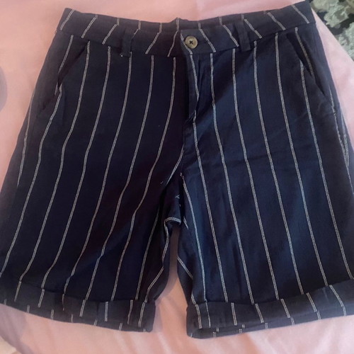 Striped shorts used, blue with white stripes, size S