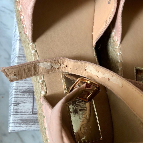 Pink suede platform espadrilles used with elastic ankle strap, size 39