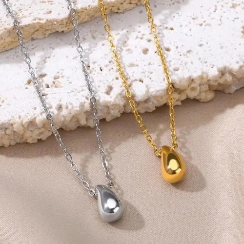 Chunky Teardrop Necklace silver stainless steel new