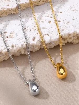 Chunky Teardrop Necklace silver stainless steel new