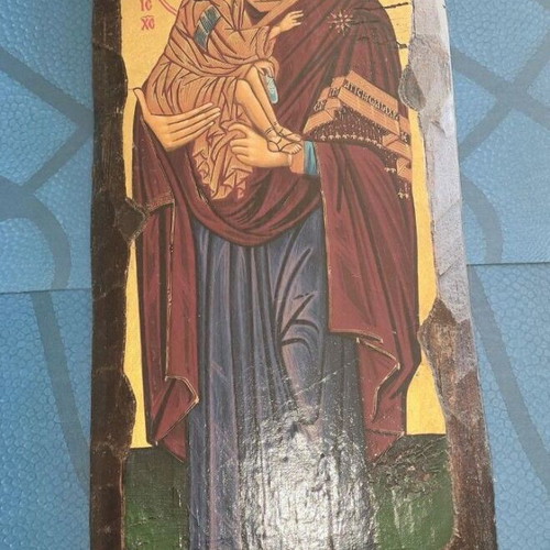 Handmade Virgin Mary icon used, 38x16 cm, solid wood