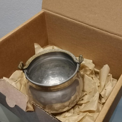 Decorative vessel used, aluminum with brass handle