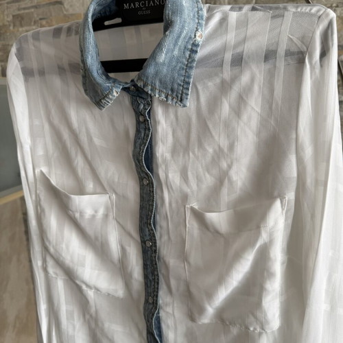 Guess women's shirt like new, transparent with denim details, size XS