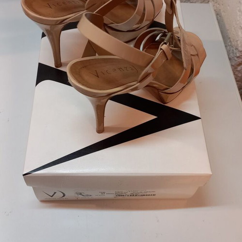 Vicenza women's summer sandals size 37 beige with 10cm heel like new