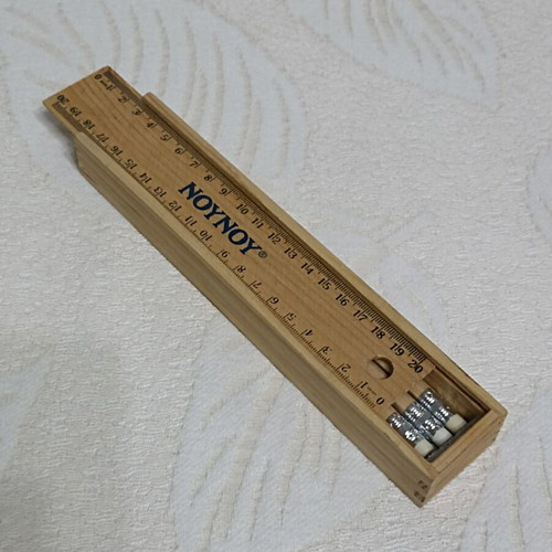 Wooden pencil holder set with 7 unused pencils and Nounou ruler new