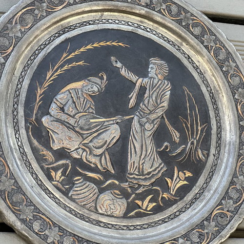 Handmade copper decorative wall plate used with traditional embossed design