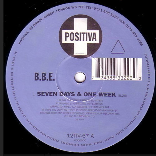 B.B.E. Seven Days & One Week vinyl like new, electronic