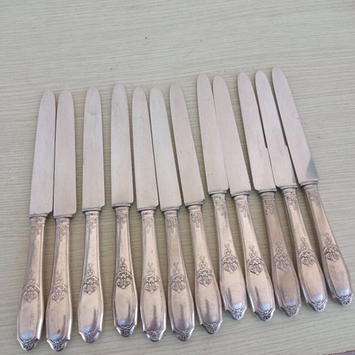 Antique knives used, set of 12, stainless steel Art Nouveau