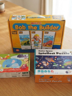 Children's puzzle set used, 3 pieces including Bob the Builder