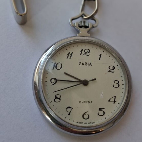ZARIA Retro pocket watch used, wind-up, gray and silver