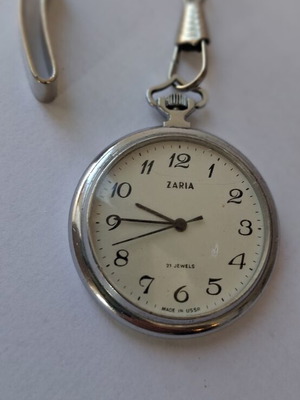 ZARIA Retro pocket watch used, wind-up, gray and silver