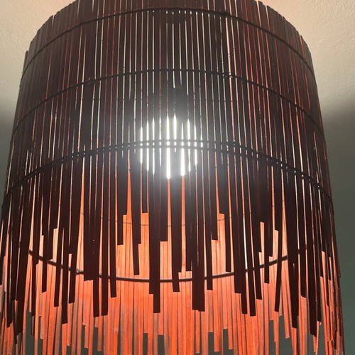 IKEA ceiling light with wooden look and vertical slats design