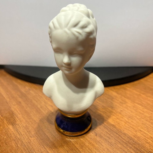 Vintage Victorian bust set boy and girl bisque porcelain with gold trim like new