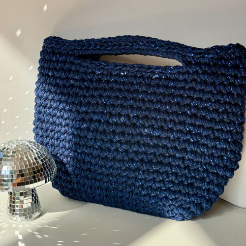 Handmade Crochet Shoulder Bag new, dark blue, minimalist t-shirt yarn handbag