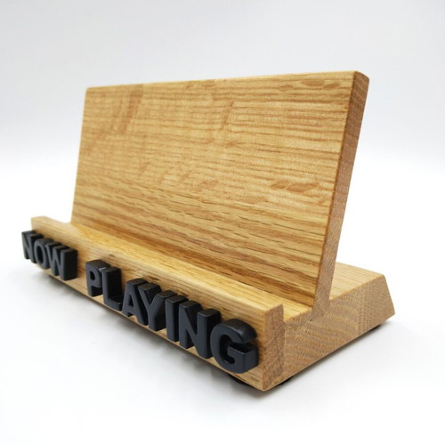 Wooden 'NOW PLAYING' vinyl record stand, handmade oak