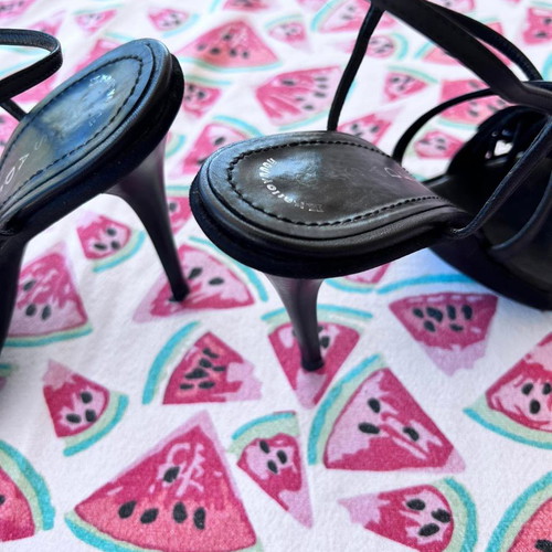 Casadei sandals used, black suede with satin, size 39, 10 cm heel