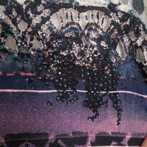 Leonard's blouse like new, size L, lace and rhinestones