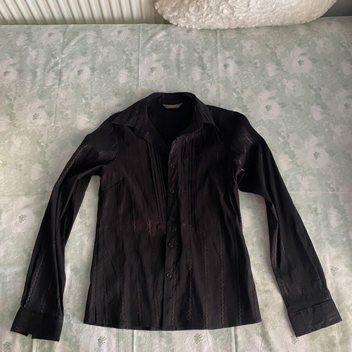 Sarah Lawrence black fitted women's shirt new with gold thread designs