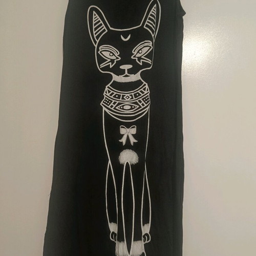 Gothic long black dress with Egyptian cat design used