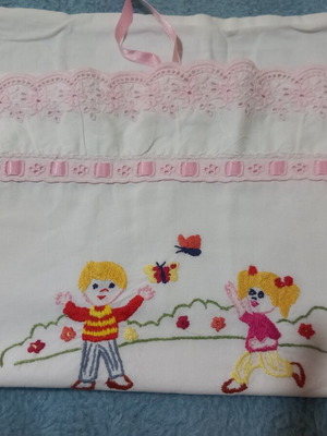 Baby pillowcases hand embroidered used, pack of 5