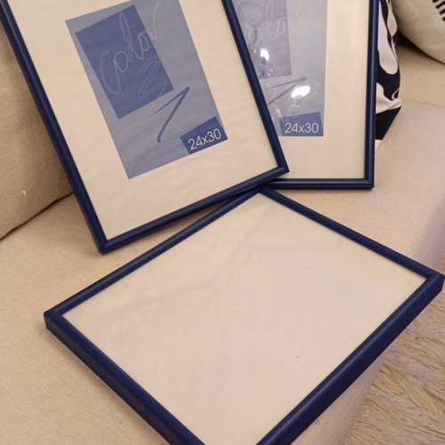 Wall frames like new, set of 3, blue plastic with glass