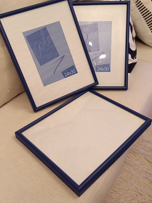 Wall frames like new, set of 3, blue plastic with glass