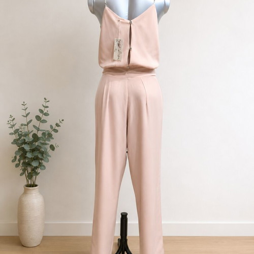 Jumpsuit with rhinestone straps like new, pink nude