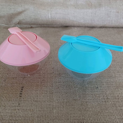 Plastic jars with spoon for baptism, new, pack of 10