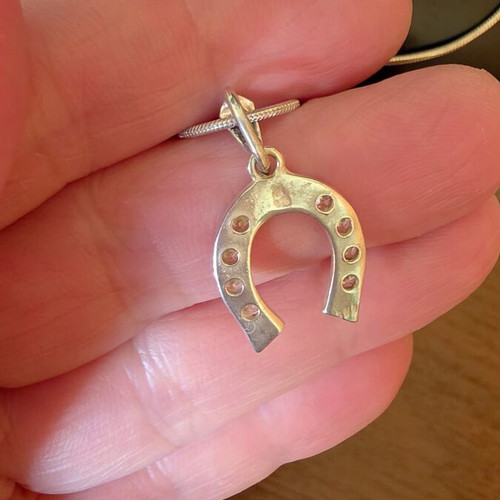 Silver necklace 925 with cubic zirconia horseshoe, handmade, new