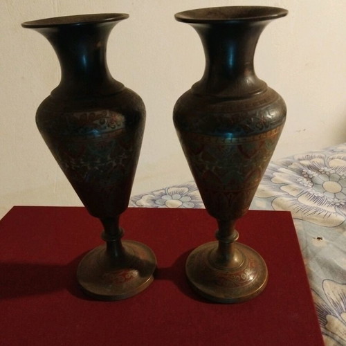Asian metal vases used, set of 2, collectible
