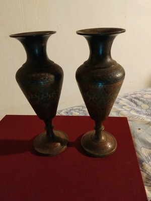 Asian metal vases used, set of 2, collectible