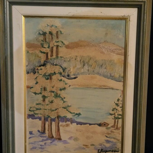 Set of 2 oil paintings by E. Karatsou used, 1992