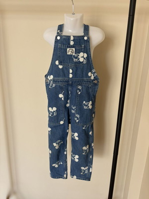 Denim overalls H&M with Mickey Mouse print, like new, size 3-4 years
