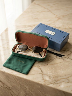Gucci sunglasses used, beige and gold