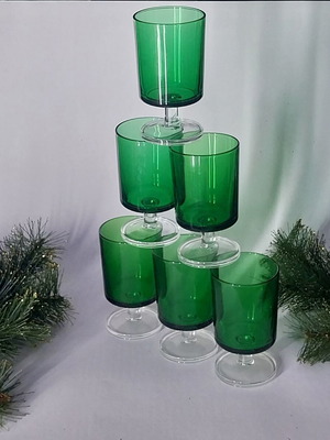 Luminarc Cavalier emerald green glasses set of 6 like new, vintage 60s-70s