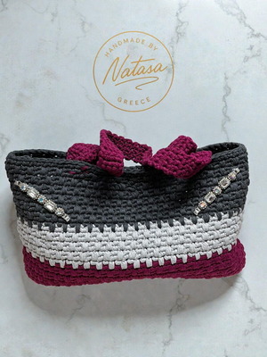 Handmade handbag new, three-tone anthracite, gray and burgundy