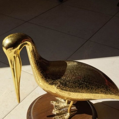 Decorative pelican bronze and wood new, Italian