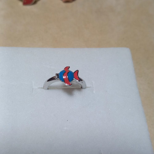 Silver 925° children's fish ring with enamel, new