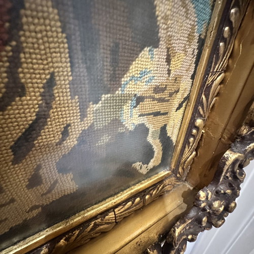 Vintage gobelin textile painting "The Souvenir" with baroque carved frame