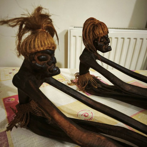 Handmade wooden incense stick set with African figurines like new