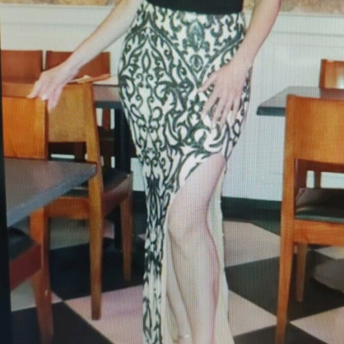 Shein long dress with sequins used, black and beige