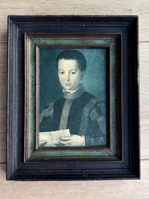 Vintage framed medieval-style portrait reproduction, 18 × 23 cm