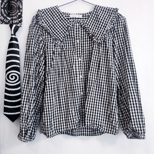 Peter Pan Collar Gingham Shirt Primark like new, black and white, XS