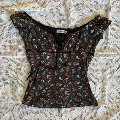 Y2K Floral Camisole Top like new, size S, black multicolor