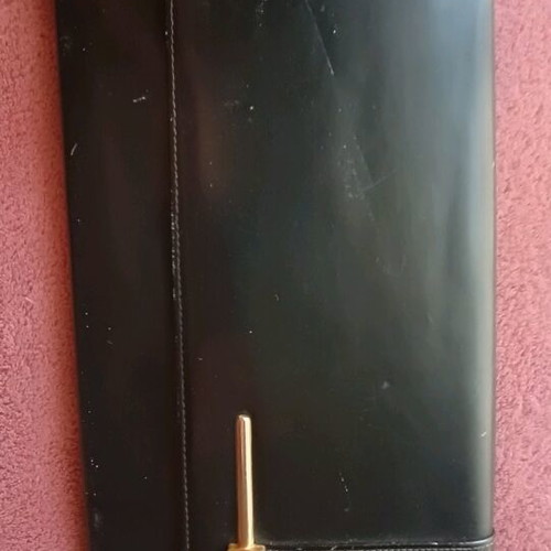Leather envelope bag used, black handheld from Greek workshop