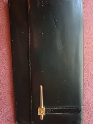 Leather envelope bag used, black handheld from Greek workshop