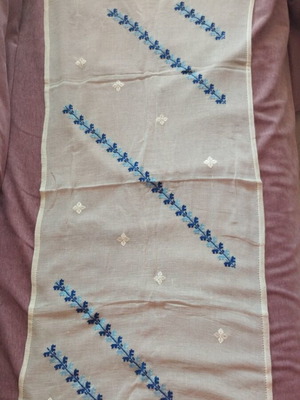 Handmade Embroidered Table Linen Set 5 Pieces Traditional Blue Motif