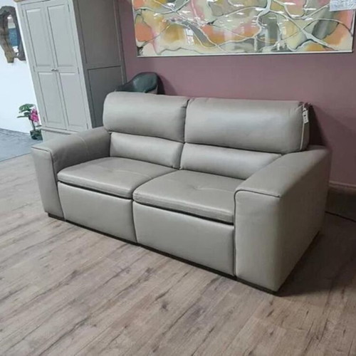 Cubo three-seater sofa new, beige, Italian natural leather with relax mechanism