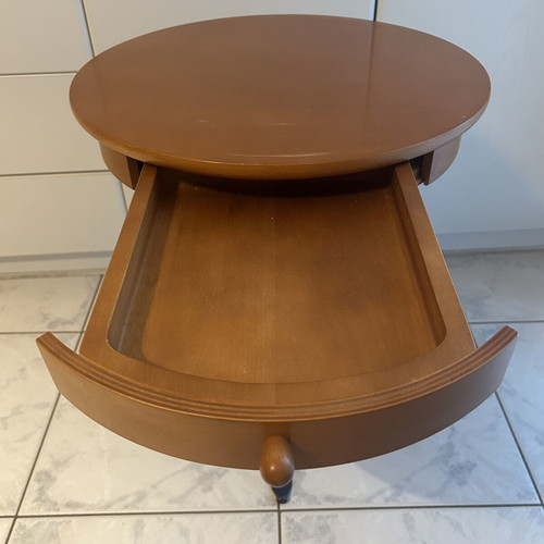 Wooden nightstand used with metal base and drawer