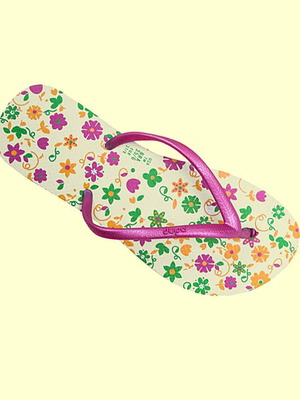 Σαγιονάρες Dupe αφόρετες, λευκές με floral σχέδιο και λιλά διχάλα